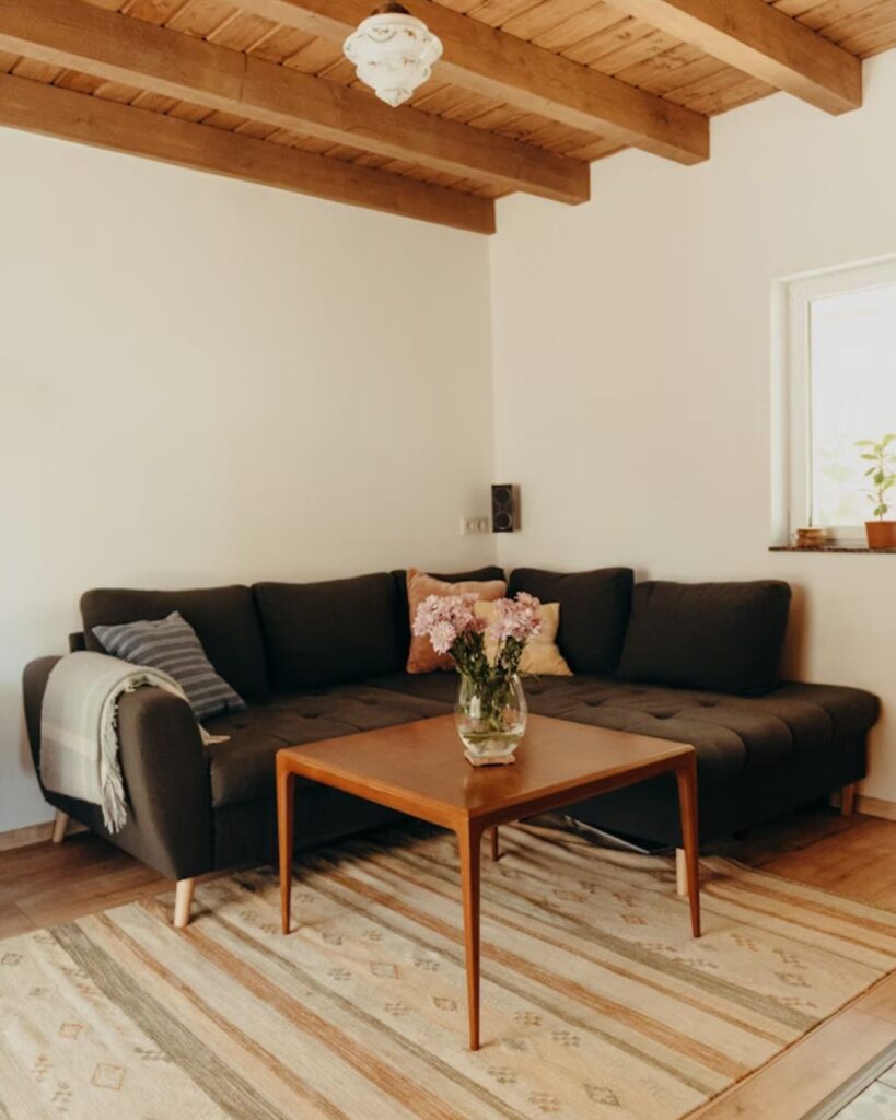 Small living room corner sofa layout idea