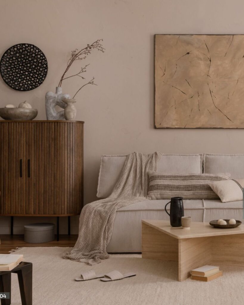 Small living room with floating sofa layout