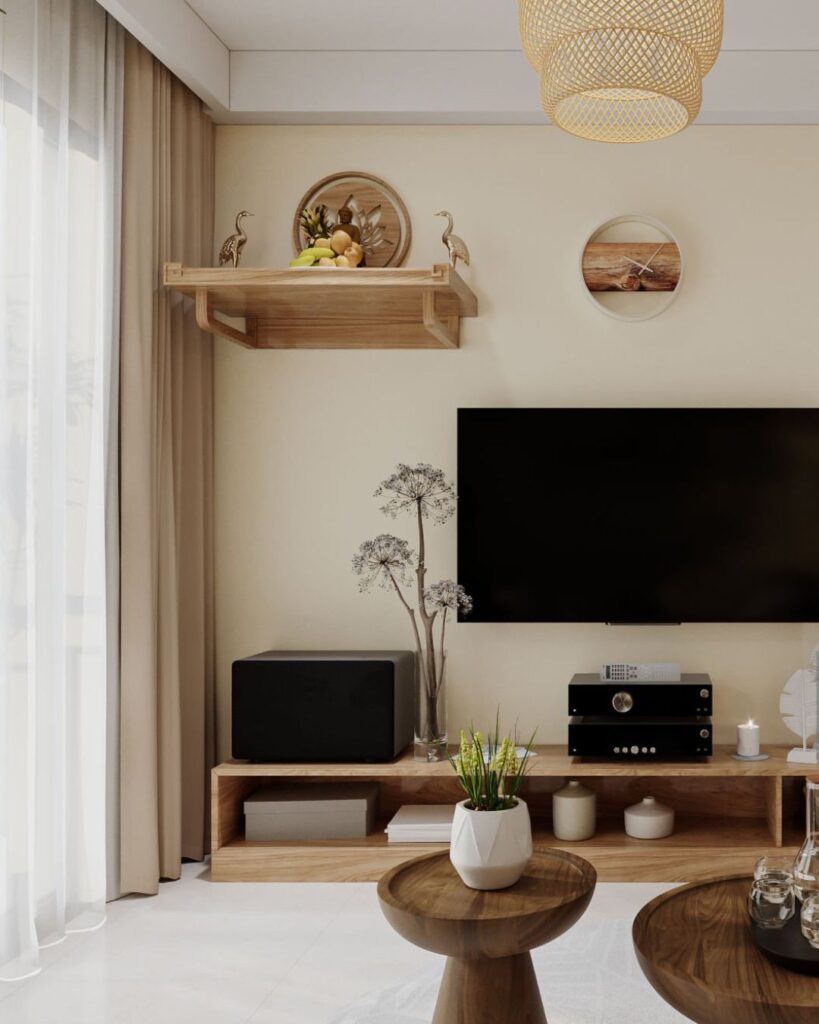 Small living room layout arranged around natural light