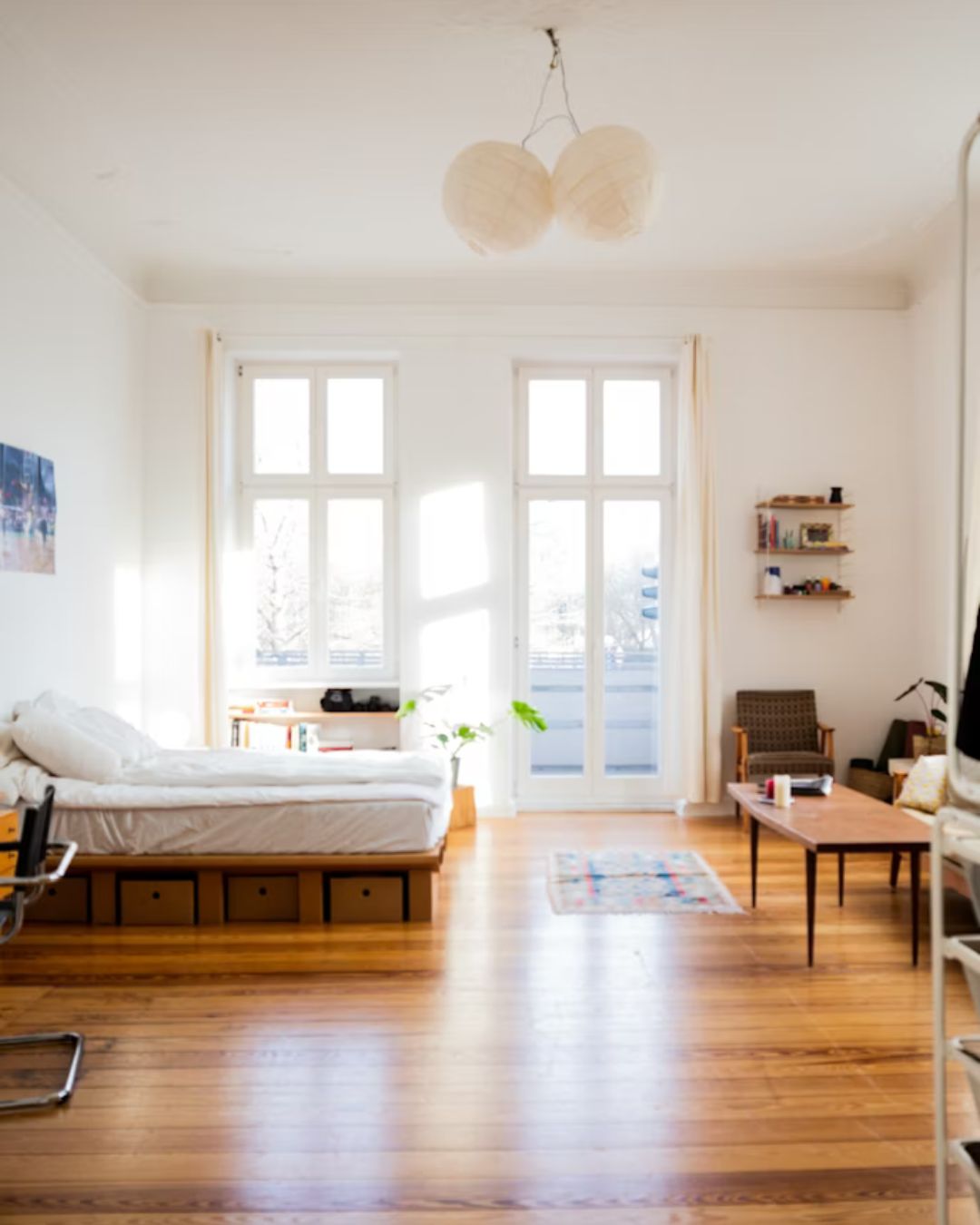 Studio apartment decor with defined living and sleeping zones